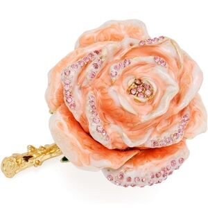 Peach Rose Trinket Box Tchotchke NIB